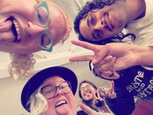 A photo of the group of artists, clockwise from top left: Tabby Lamb, Krishna Istha, Liv Wynter, Nemo Martin and Jamie Fletcher.